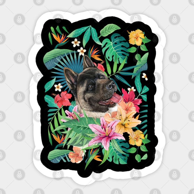 Tropical Pinto American Akita Sticker by LulululuPainting